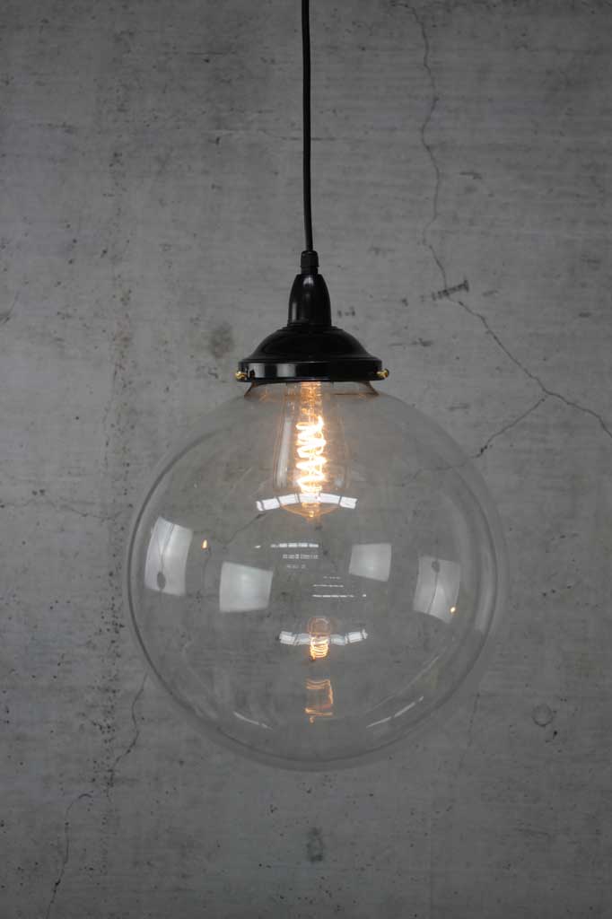 Pendant light with large clear shade