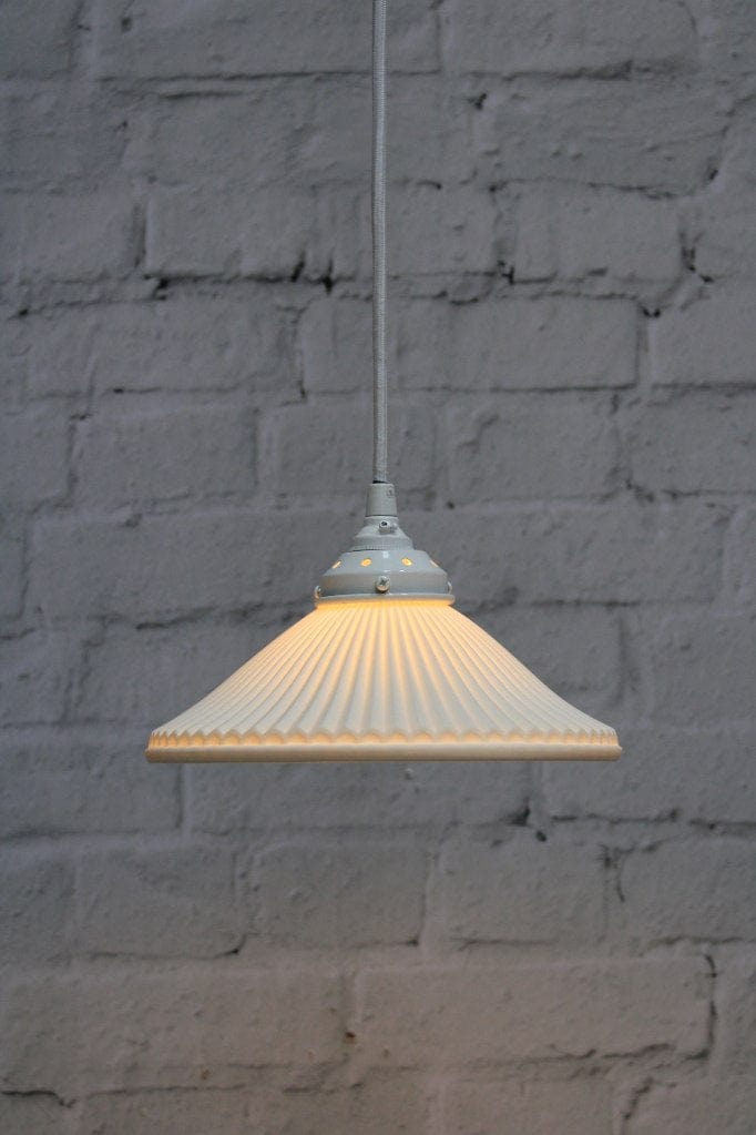 Pleat ceramic pendant light with white gallery