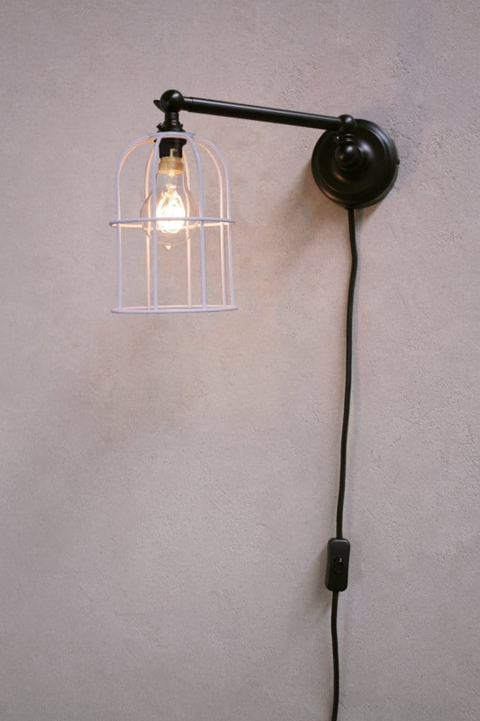 Plug-in-wall-light-with white cage