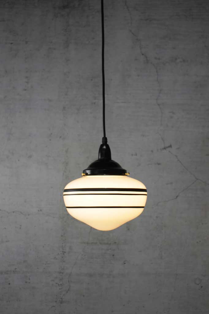 Pendant light with three stripe small opal shade