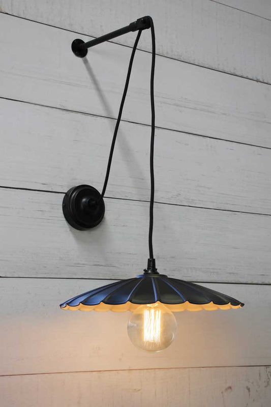 Pulley wall light with large black shade