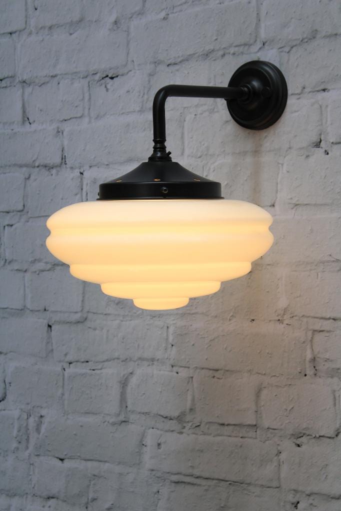 Rockabilly Glass Wall Light with 90 degree black sconce