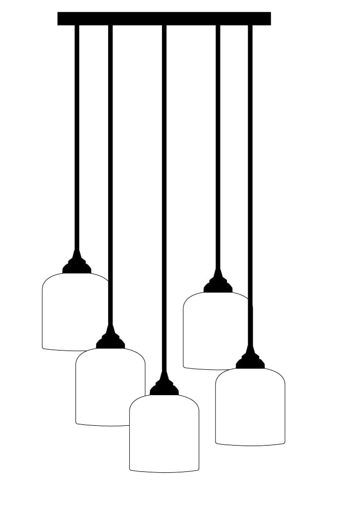 5 light ceramic pendant with black finish