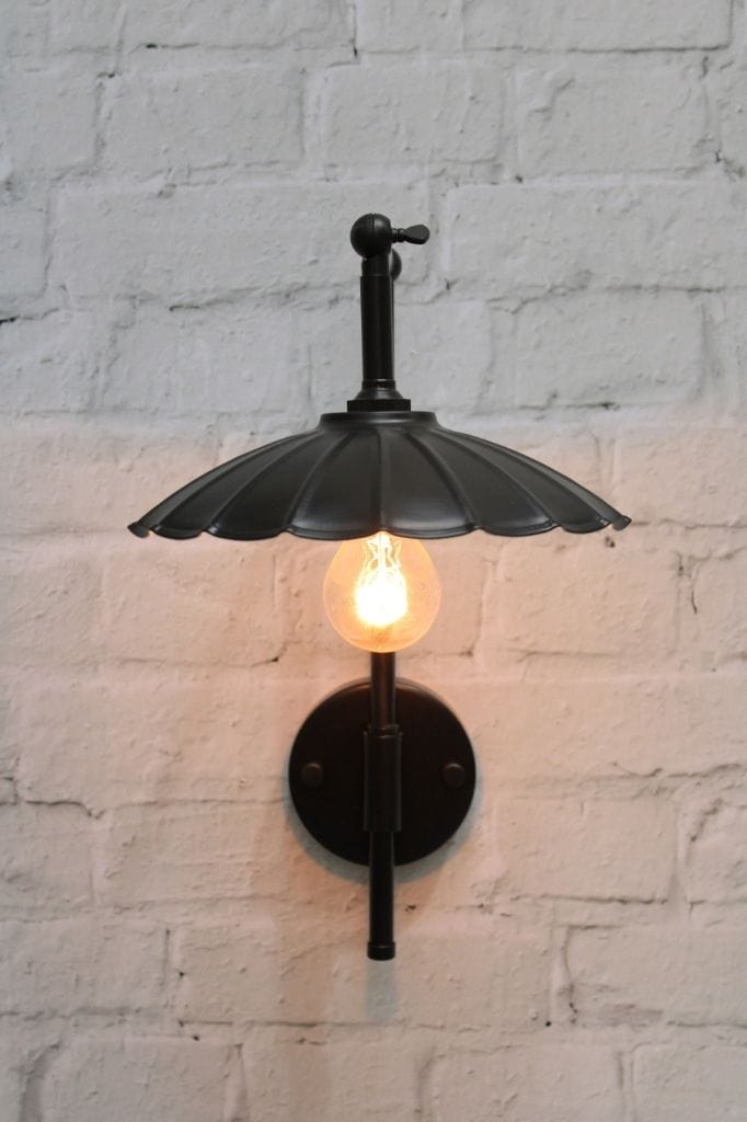 black wall light with umbrella shade