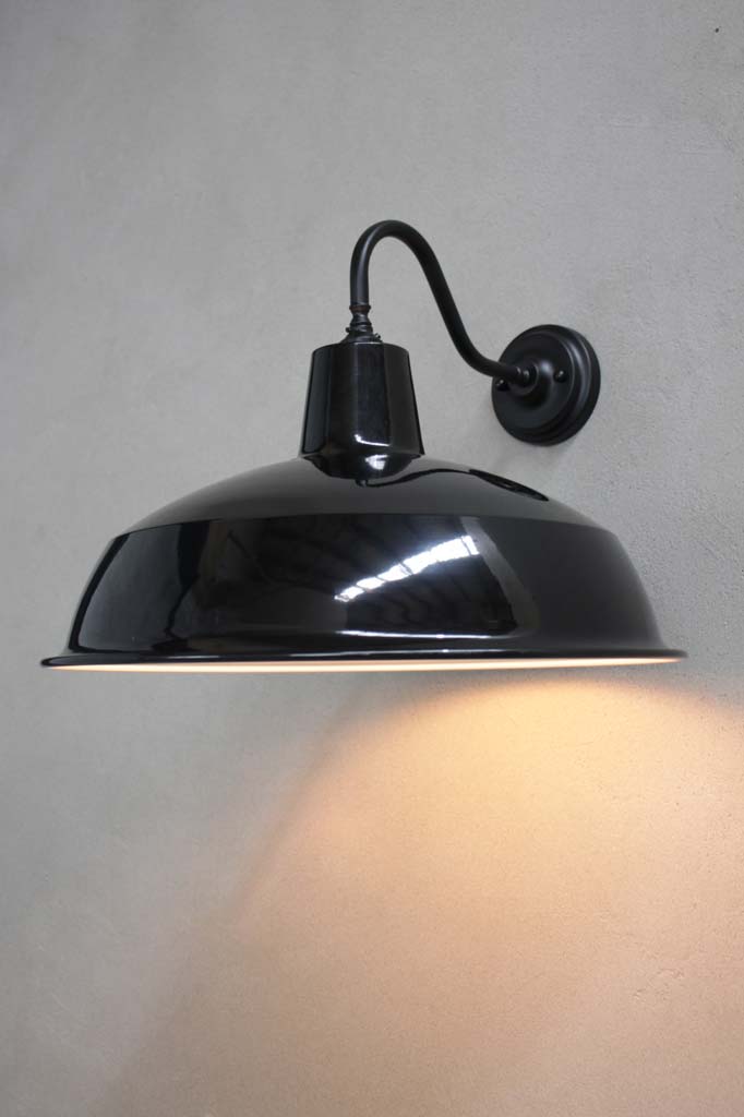 Steel gooseneck wall light with black shade