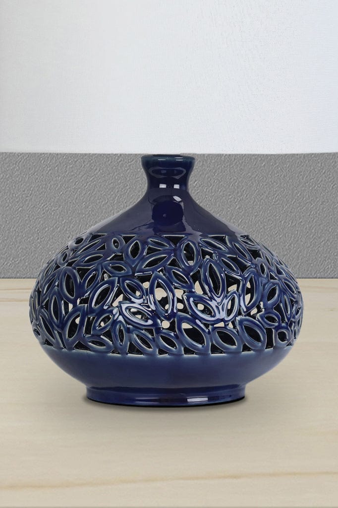 Close-up of detailing on ceramic table lamp