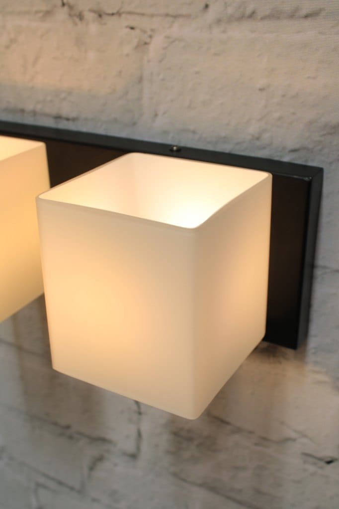 Detail of cube shaped frosted glass shade