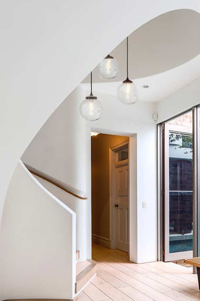 glass shades in hallway