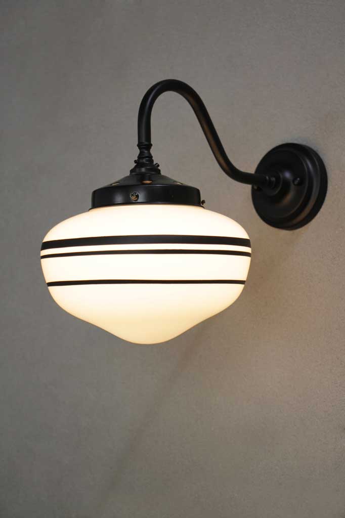 Tree stripe opal glass wall light with black steel sconce