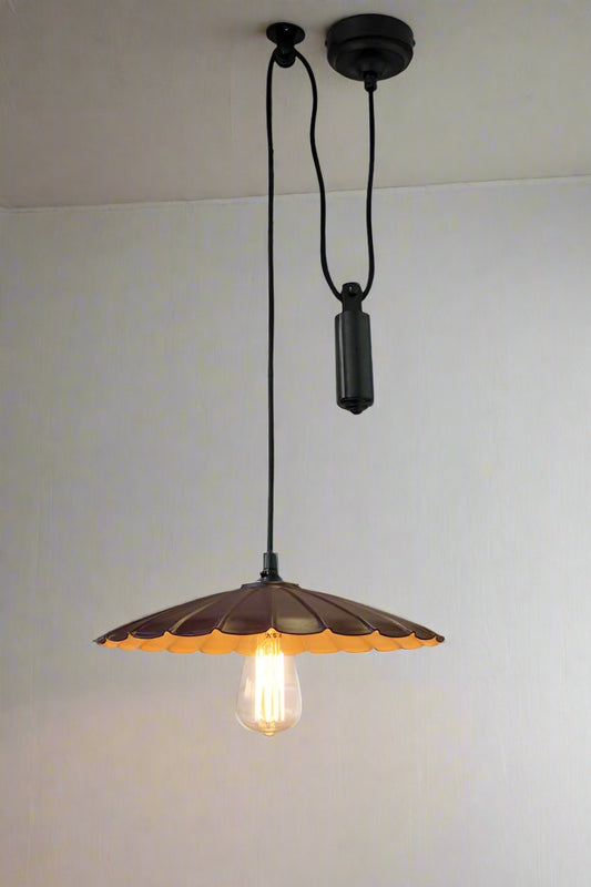 Pulley pendant light with umbrella shade