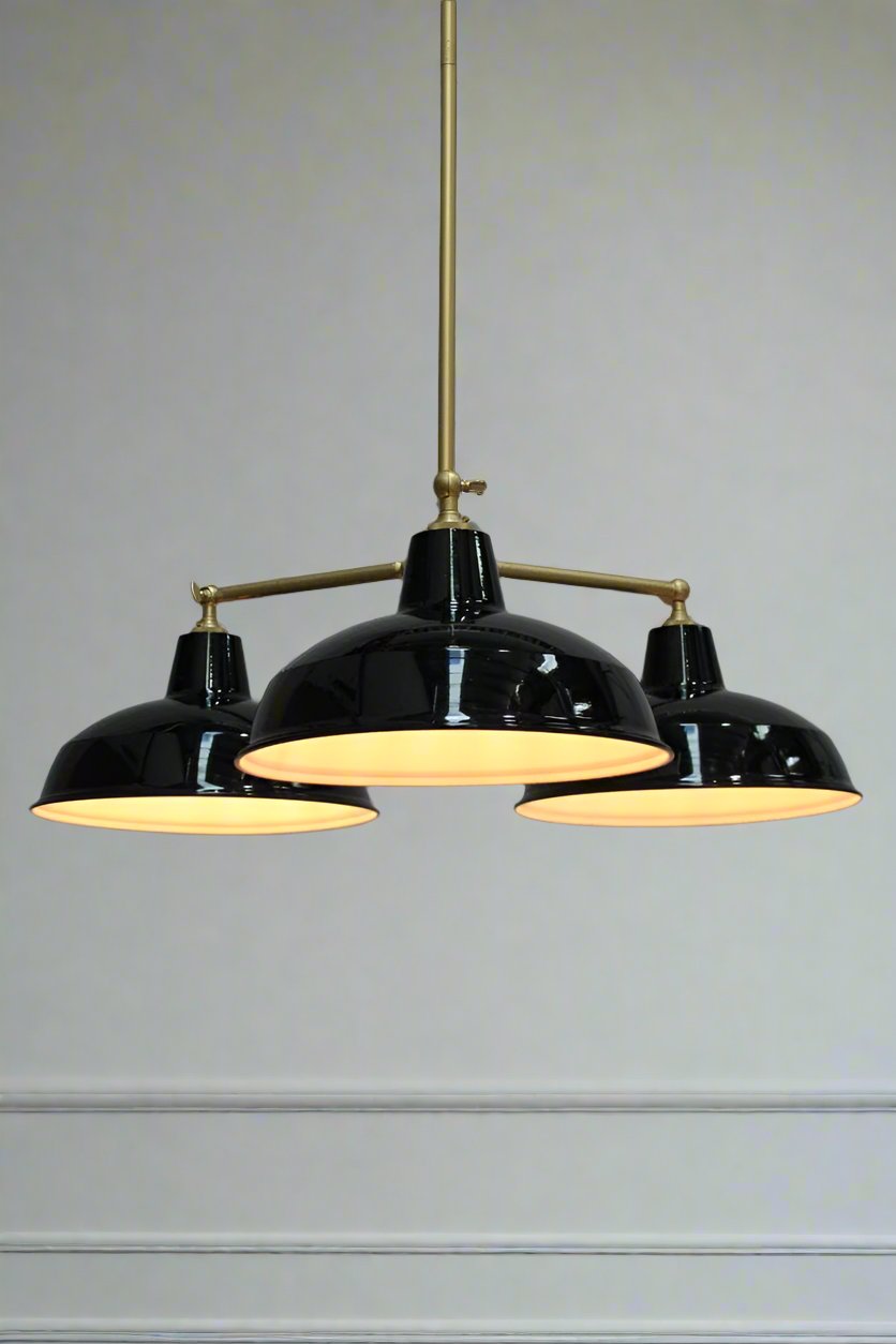 Warehouse Industrial Chandelier in gold steel frame with black shades