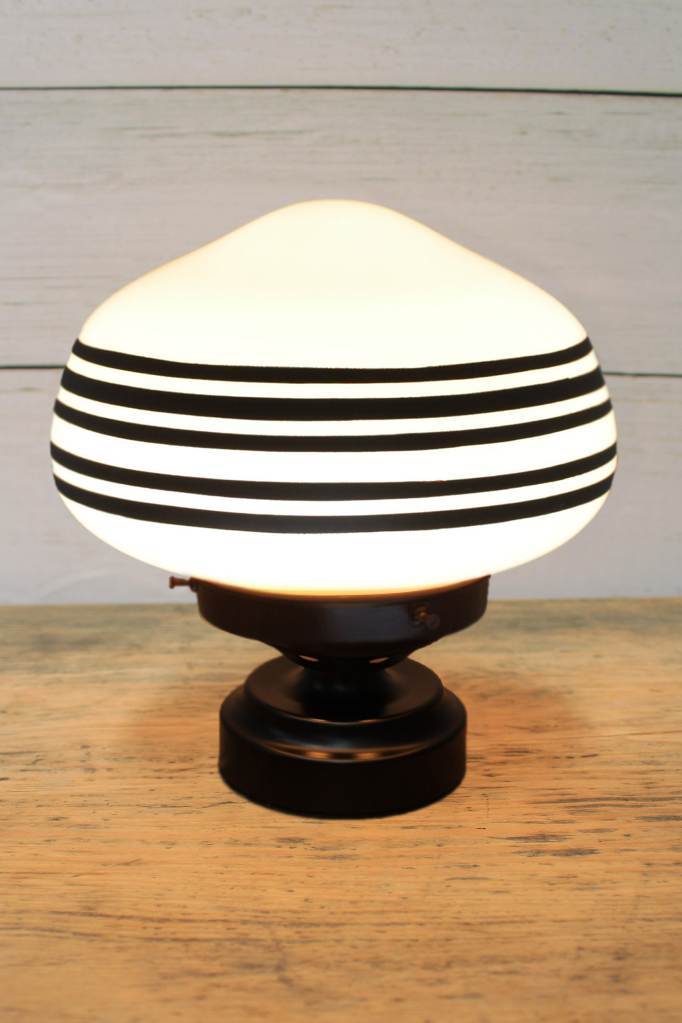 Washington Schoolhouse Lamp with five stripe shade and black base