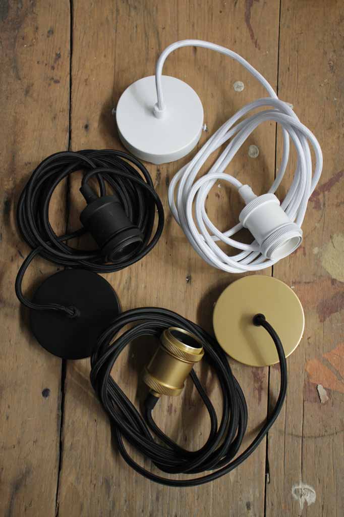 Black, white and gold/brass E27 pendant cords