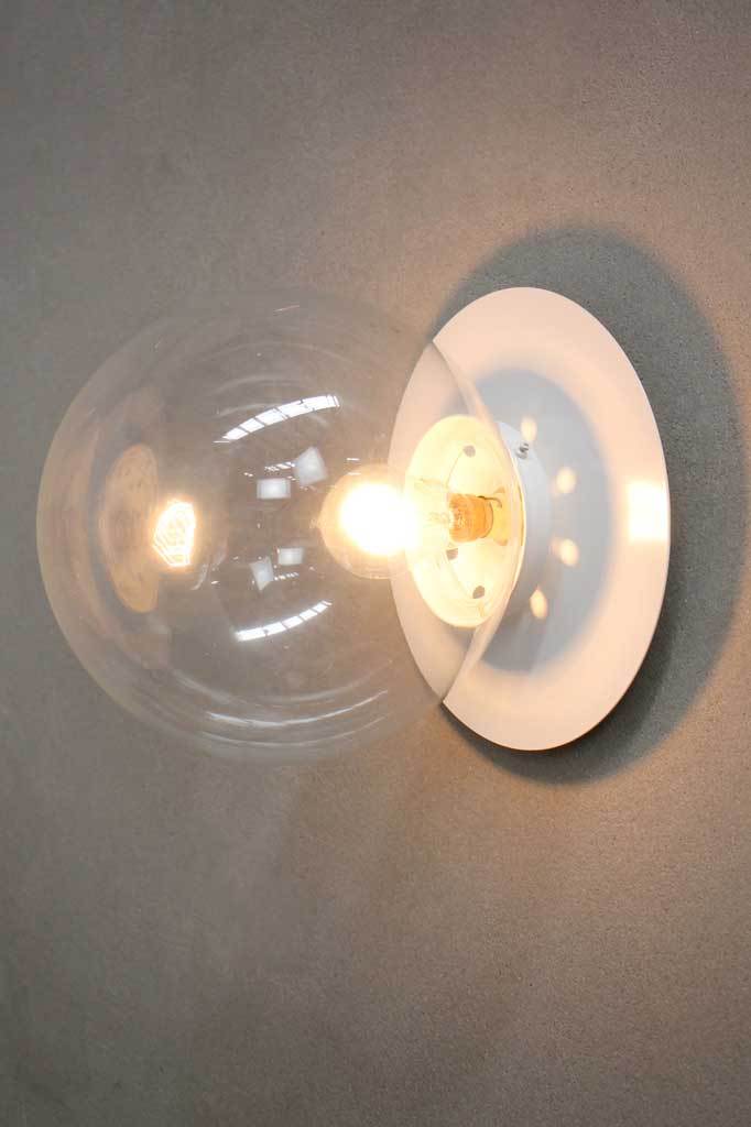 Glass Ball Disc Wall Light small clear shade with small white disc