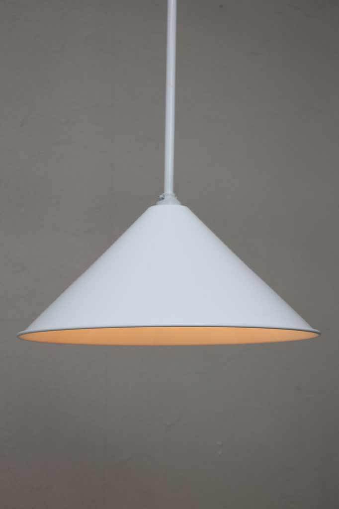 White pole pendant with white cone shade