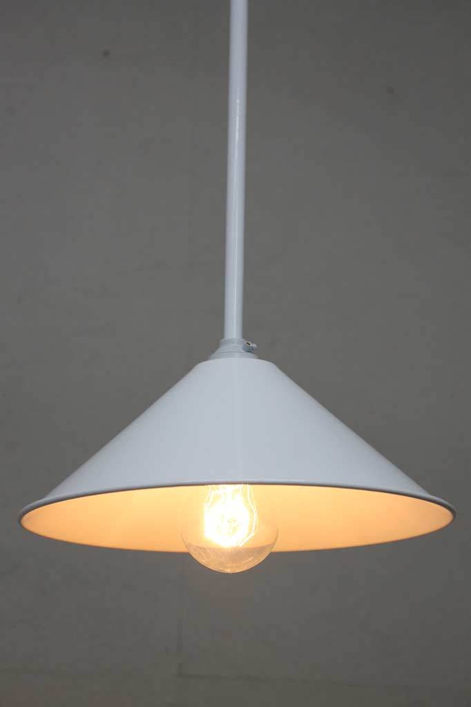 White pendant with white cone shade