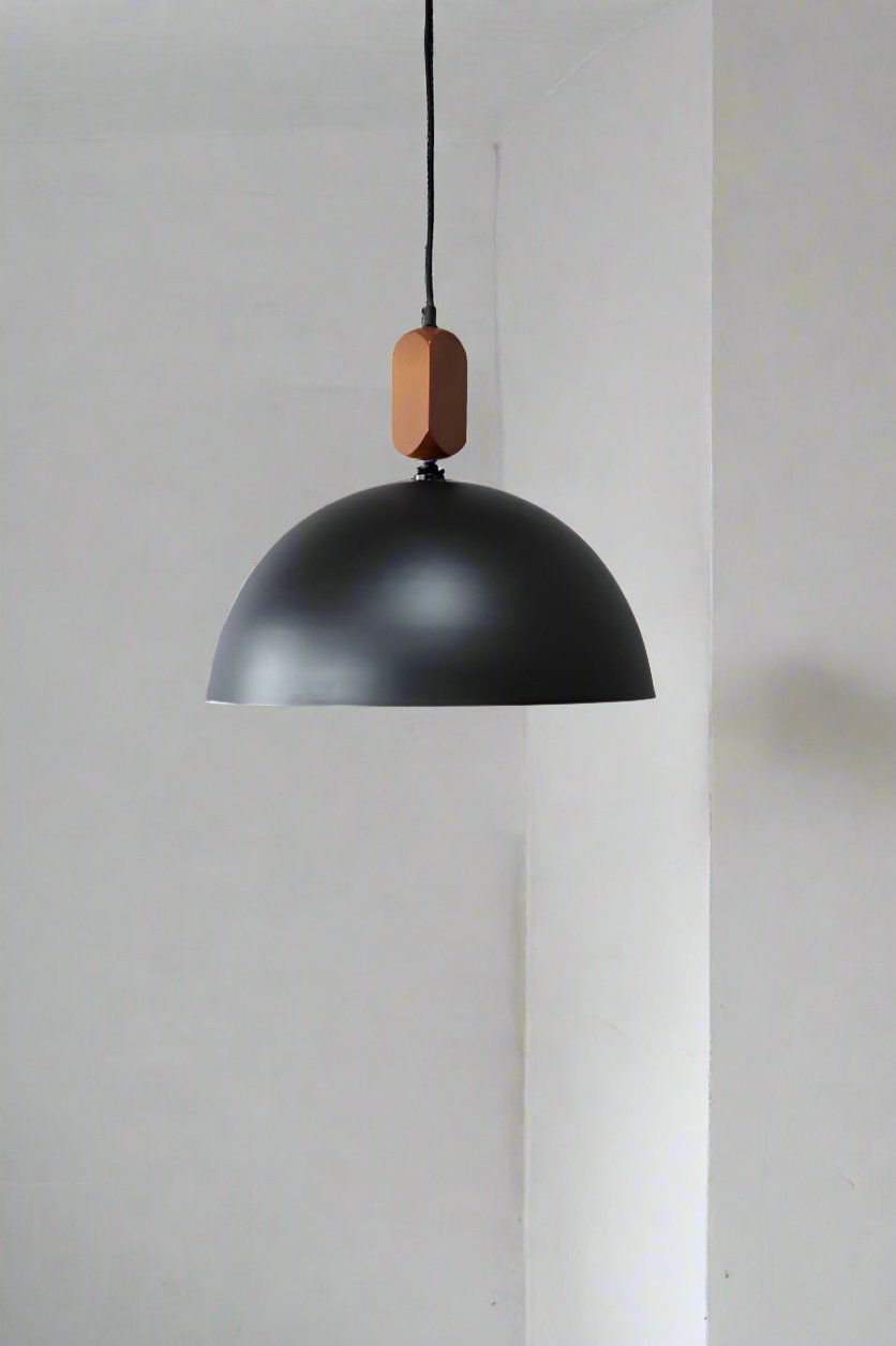 Wooden block dome pendant over desk