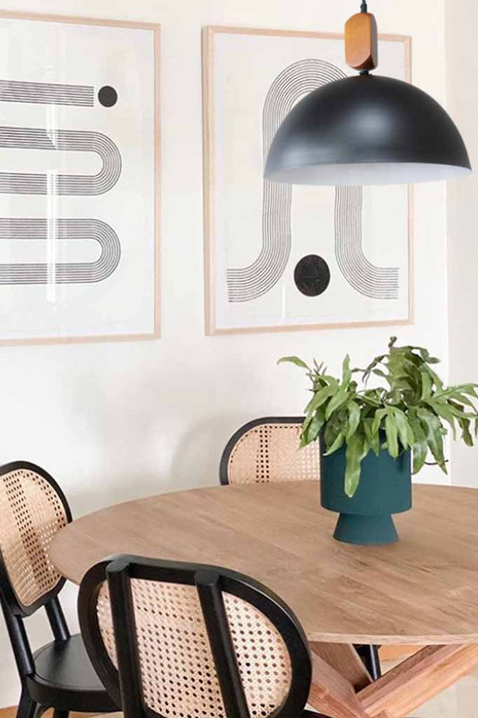 Wooden dome block pendant light over table