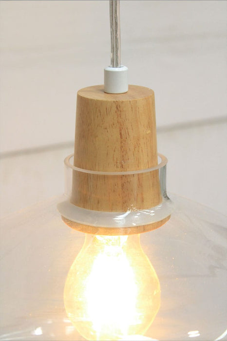 Wood top glass light natural timber lampholder cover