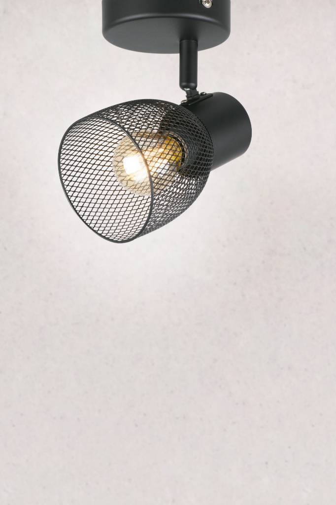 Black spotlight with basket shade