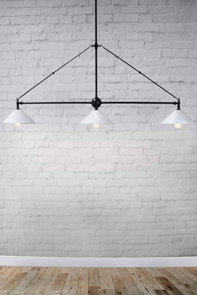 3 light pendant with white cone shades