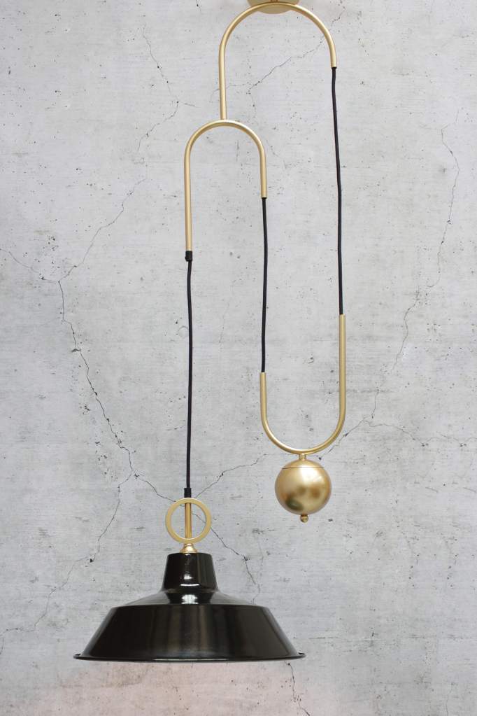 Black factory shade with gold pulley cord