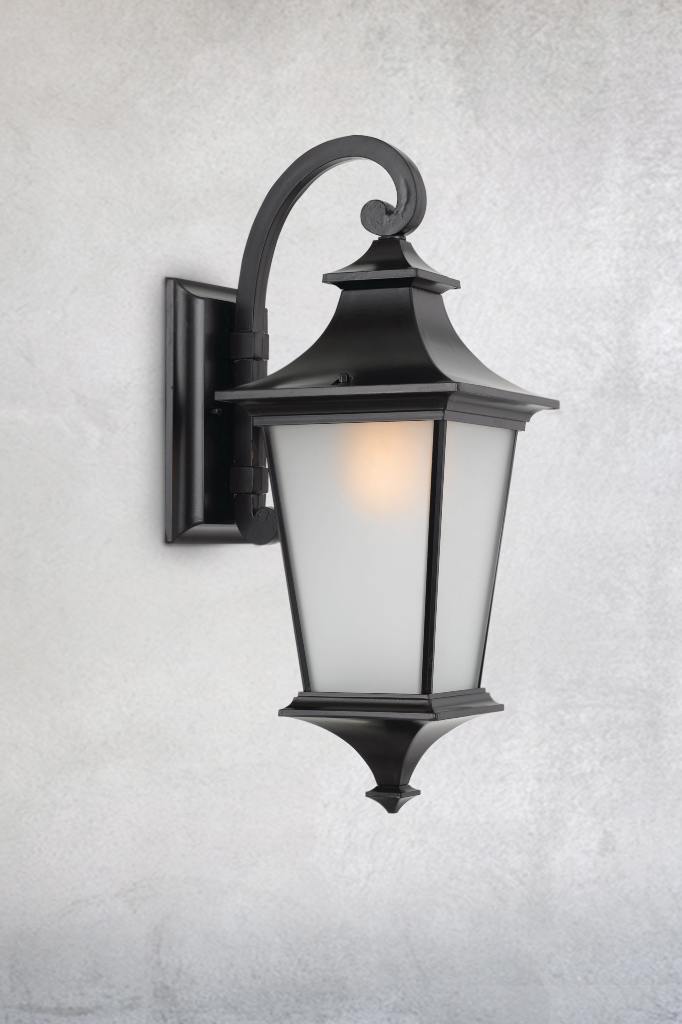 Three quarter view of black Victorian style wall light