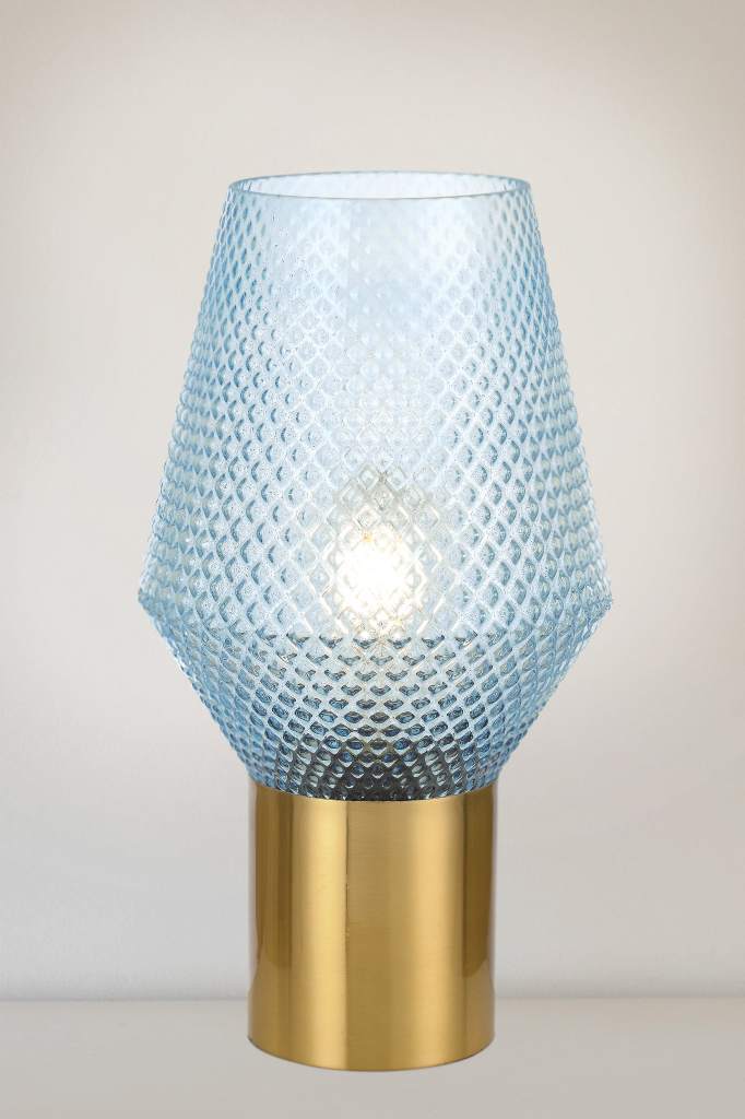 Blue smoke glass table lamp with an antique gold base