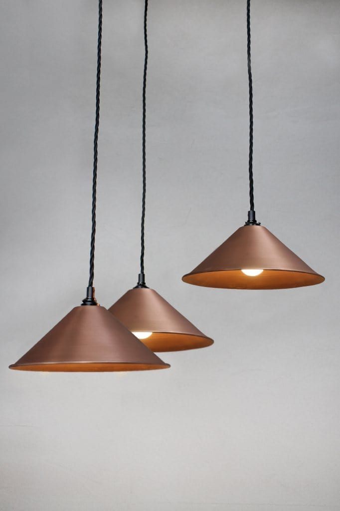 Bright copper 3 light pendant