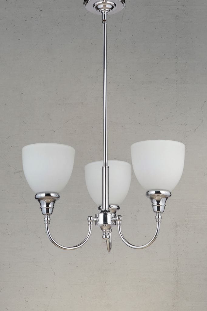 Chrome three light chandelier upright