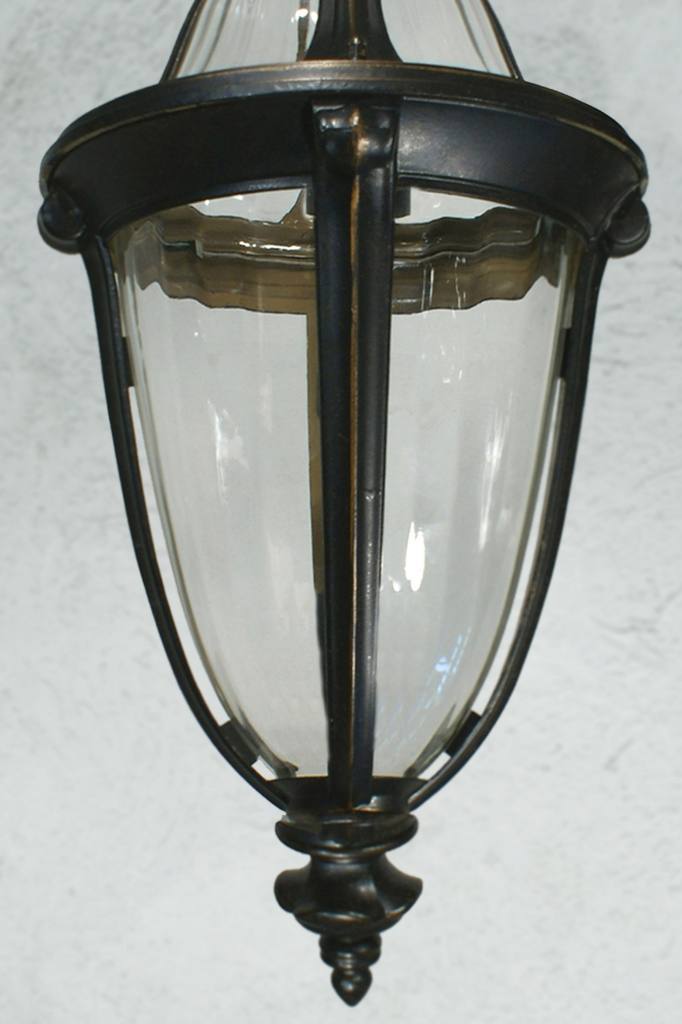 Antique bronze and glass exterior flush mount light