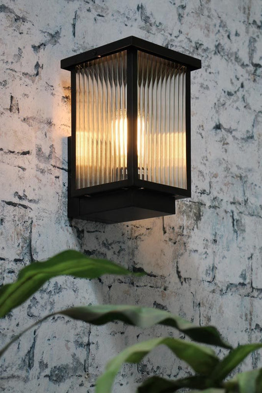 Black modern clear glass outdoor wall light