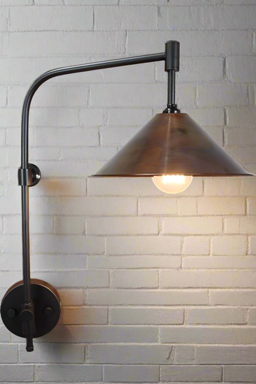 Copper wall lights with black wall arm