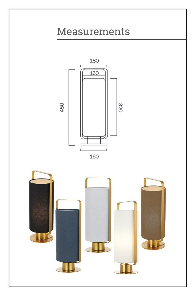 Diagram showing measurements for cylindrical lamp