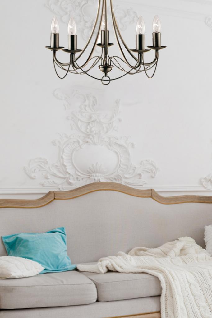 five light chandelier in room