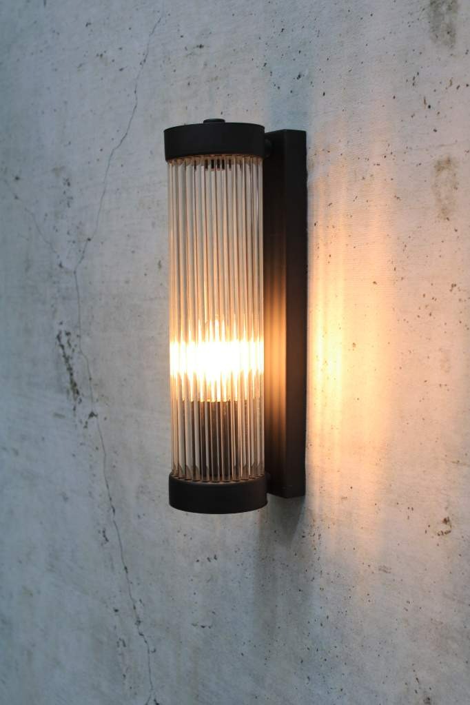 glass rod wall light in black finish