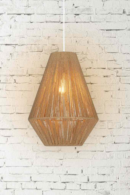 Large variant of Waikiki Rope Pendant in natural against wood-like backdrop.