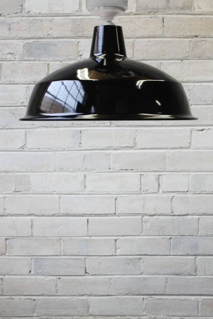 Large black factory pendant with white batten