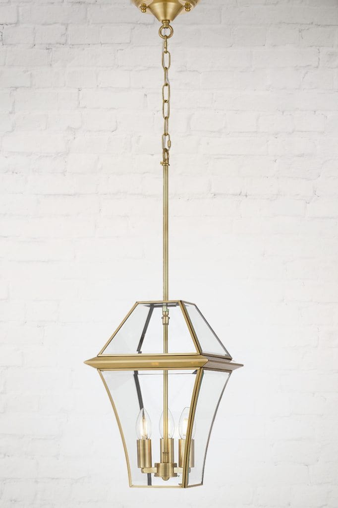 Large Victorian style brass pendant light with rod and chain