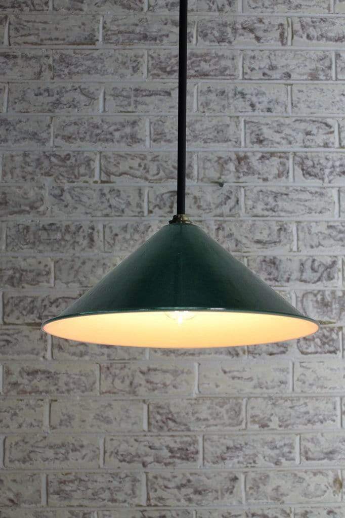 Large green pole pendant light enamel cone shade