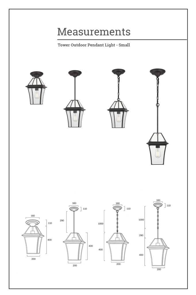 Measurement diagram for small Victorian style pendant light