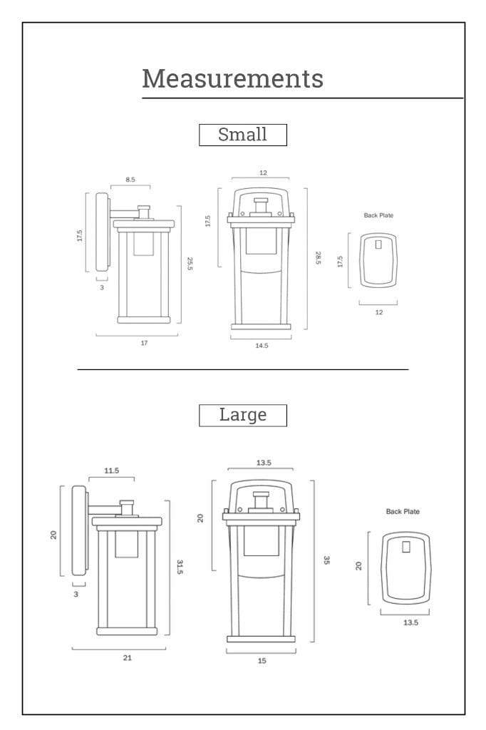 Measurement diagram for outdoor wall lantern