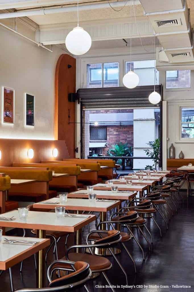 restaurant with white cord pendant lights