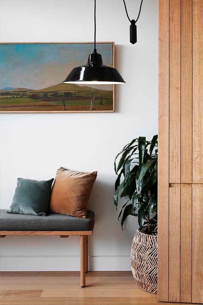 Black Pulley Pendant over bench seat.