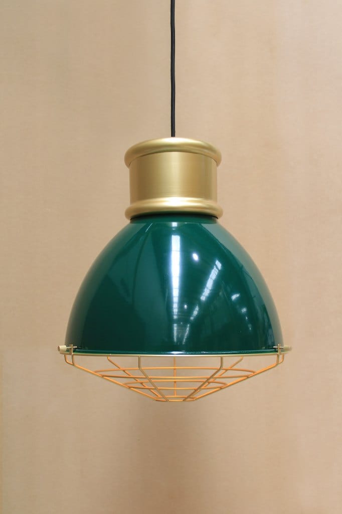 Green shade with short gold cover and cage