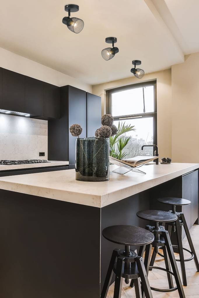 LED spotlights above kitchen island