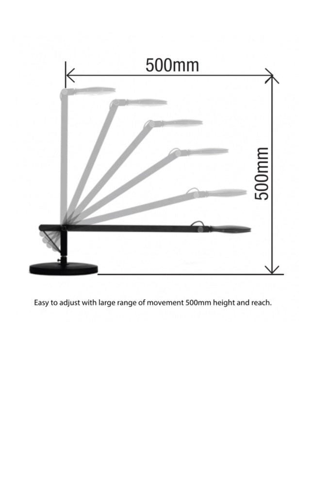 Visual showcasing up to 500mm reach of table lamp