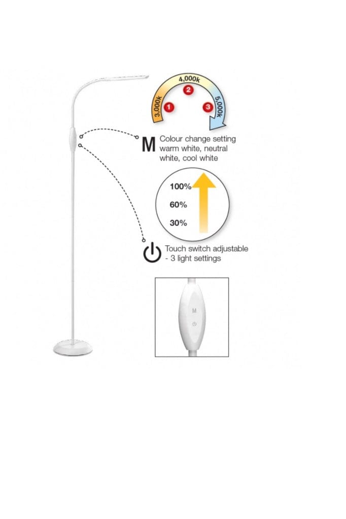 Touch switch on floor lamp for colour change settings. 