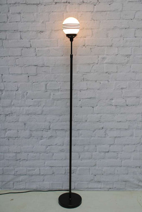 floor lamp with striped opal glass ball shade