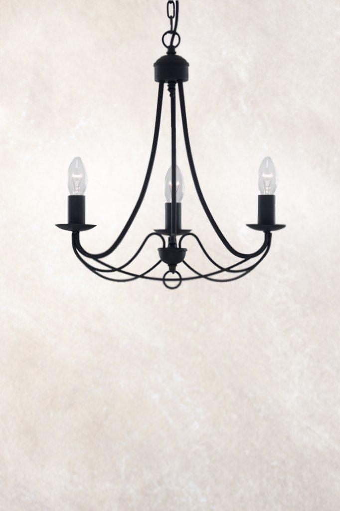 three light chandelier in black